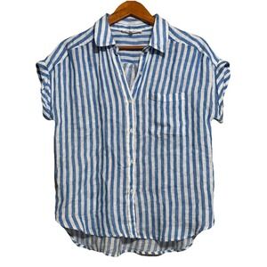 Workshop Republic Women's 100% Linen Top Short Sleeve Button Up Coastal Beach